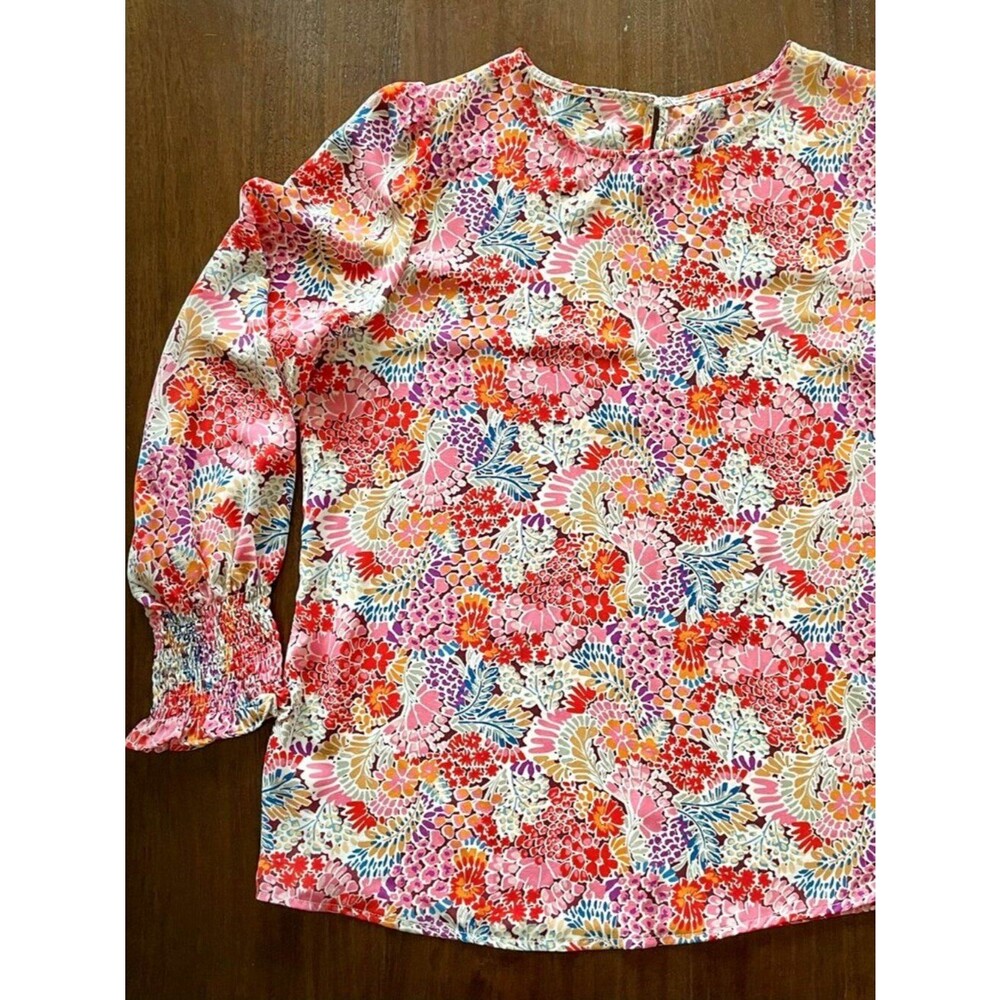 Pink Floral Multicolor Long Sleeve Blouse – Size XL